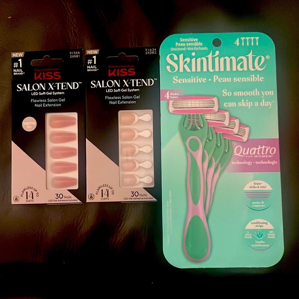 NWT 2 kiss salon x tend nails pk plus Skinmate Razors